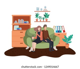 couple using smartphone in the livingroom