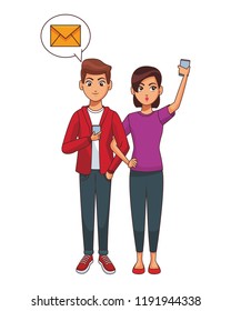 Couple using smartphone for mailing