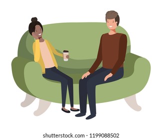 couple using smartphone in the sofa avatar character