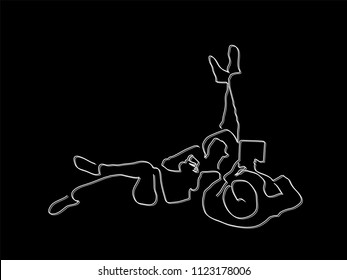 Couple using a smartphone and a tablet line drawing, vector illustration design. People collection.