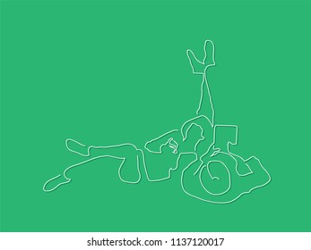 Couple using a smartphone and a tablet line drawing, vector illustration design. People collection.