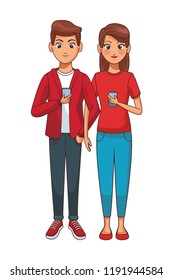 Couple using smartphones