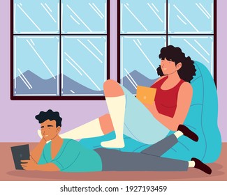 couple using tablet bored procrastination