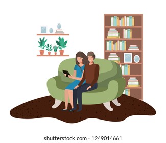 couple using tablet in the livingroom