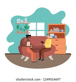 couple using tablet in the livingroom