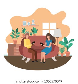 couple using tablet in the livingroom