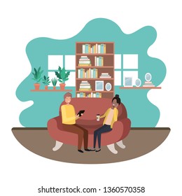 couple using tablet in the livingroom