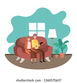 couple using tablet in the livingroom