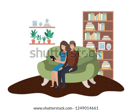 couple using tablet in the livingroom