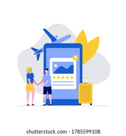 Couple vacation vector illustration concept with characters. Modern flat style for landing page, mobile app, poster, flyer, template, web banner, infographics, hero images.