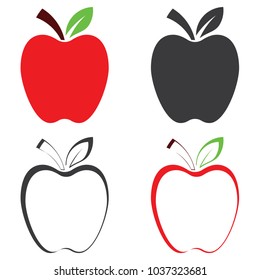 A couple of vector apple symbols and their silhouttes