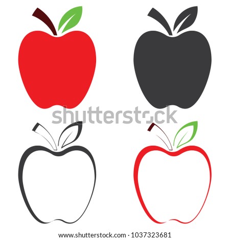 A couple of vector apple symbols and their silhouttes