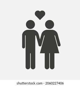 Couple vector icon isolated on white background. Man, woman and heart sign.