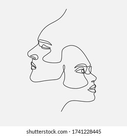 Couple vector illustration in line art style. Eps10 vector.