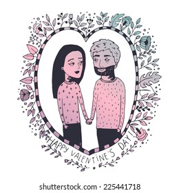Couple vector Illustration of young people loving each other.