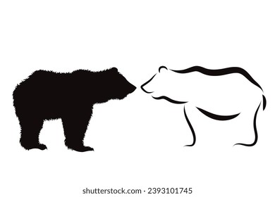 Couple of vector illustrations of bear on white background. Symbol of predator and wild.