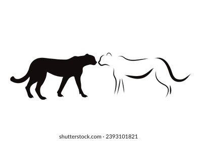 Couple of vector illustrations of cheetah on white background. Symbol of predator and wild.