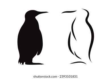 Couple of vector illustrations of penguin on white background. Symbol of Antarctica and wild.