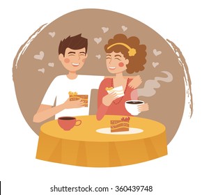 Couple. Vector isolated illustration. Cartoon character. Drink tea