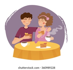 Couple. Vector isolated illustration. Cartoon character. Drink tea. Valentine's day