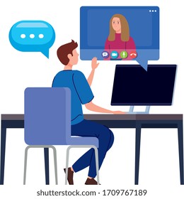 couple in video conference in computer vector illustration design