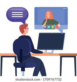 pareja en videoconferencia en diseño de ilustración vectorial de computadora