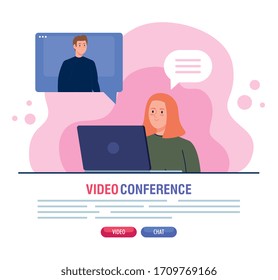 pareja en videoconferencia en diseño de ilustración vectorial portátil