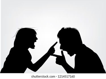 Couple violence. They are angry and shouting face to face