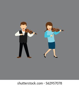 Couple of violin player Character Design Vector. Cartoon Style 