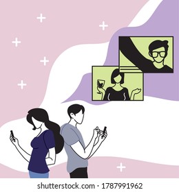 encuentro virtual con amigos diseño de ilustraciones vectoriales