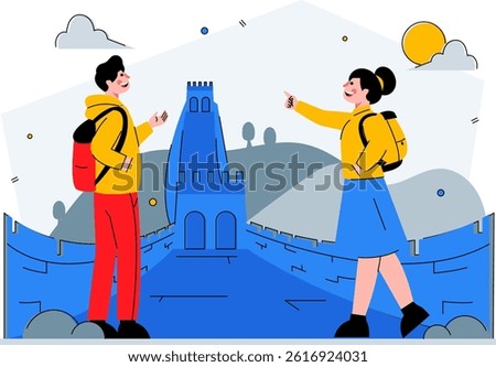 A couple visiting the Great Wall of China