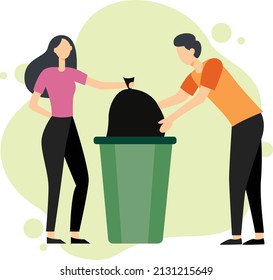 Couple of volunteers collecting garbage