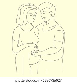 couple waiting for a new addition to the family expecting a baby linear illustration vector