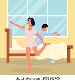 pareja despierta haciendo rutina diaria