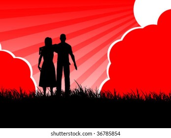 couple walk on field