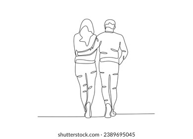 A couple walked over hugging each other. National hugging day one-line drawing