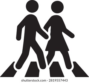 Couple walking across pedestrian zebra crosswalk city street silhouette