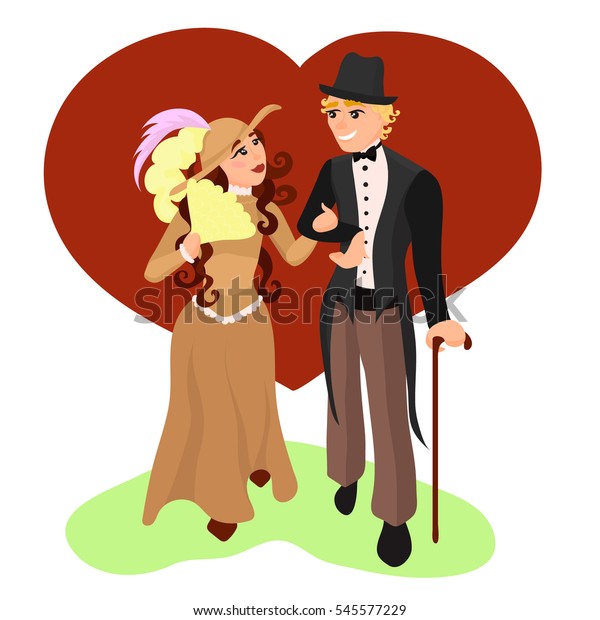 Couple Walking Arminarm English Girl Guy Stock Vector Royalty Free