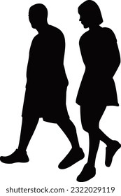 a couple walking body silhouette vector
