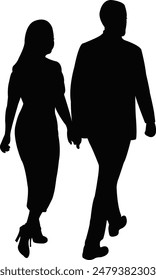 a couple walking body silhouette vector