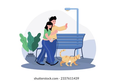 Couple Walking With Cat In Park