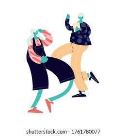 couple walking and dancing with style vector illustration design