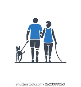 Couple Walking Dog Icon Isolated On White Background