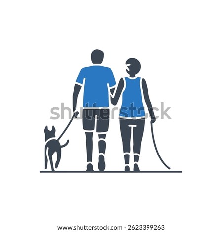 Couple Walking Dog Icon Isolated On White Background