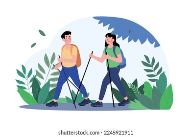Couple Walking In The Forest Illustration concept on white background