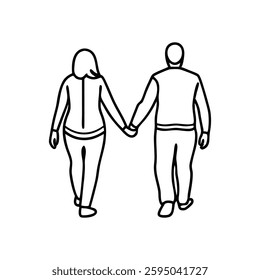 
Couple walking hand in hand line art flat vector illustration