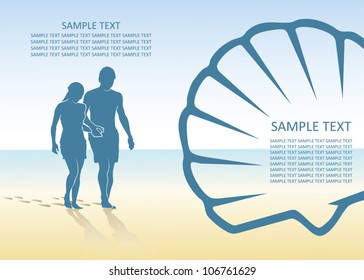 Couple walking on the beach - vector illustration