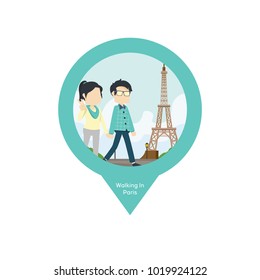 Couple Walking In Paris Pin Map