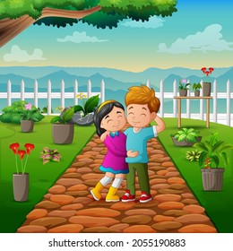 A couple walking in the park