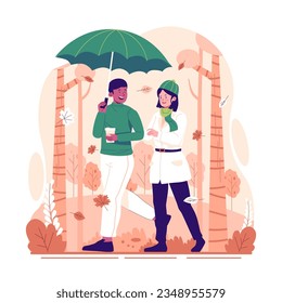 A couple walking in the park in autumn